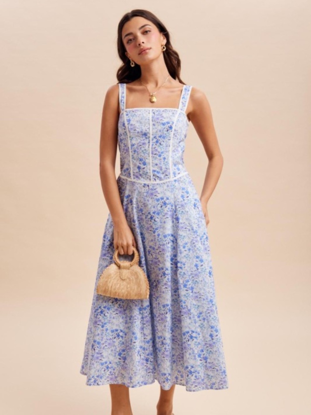 Contrast Piped Floral Maxi Dress
